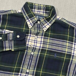 Polo Ralph Lauren Flannel Button Down Shirt Mens Medium Green Blue Plaid Classic